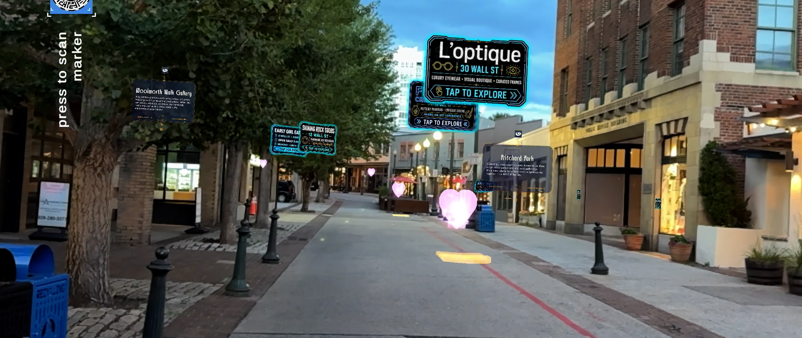 Augmented reality experiences across Asheville visual layer